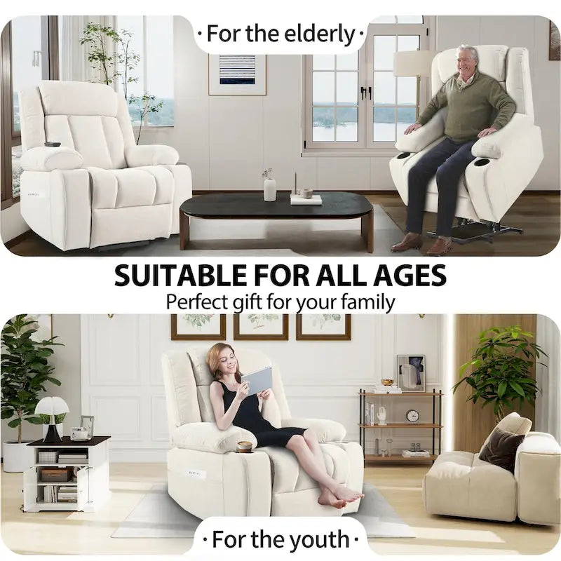 Fauteuil inclinable électrique réglable en hauteur en velours flocon de neige