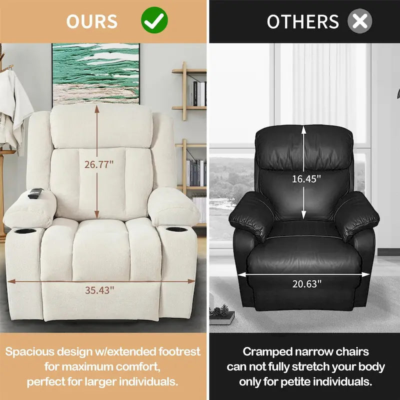Fauteuil inclinable électrique réglable en hauteur en velours flocon de neige