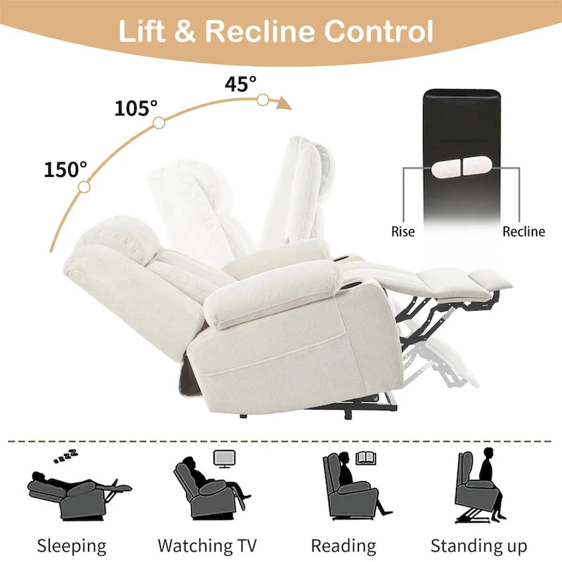 Fauteuil inclinable électrique réglable en hauteur en velours flocon de neige