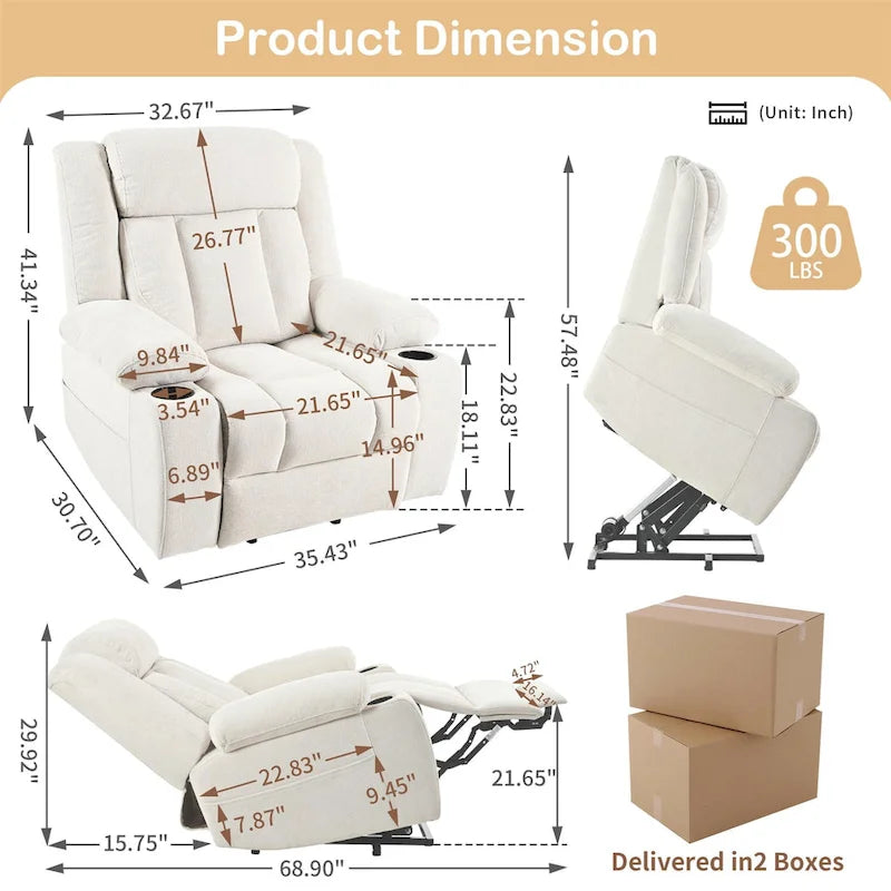 Fauteuil inclinable électrique réglable en hauteur en velours flocon de neige