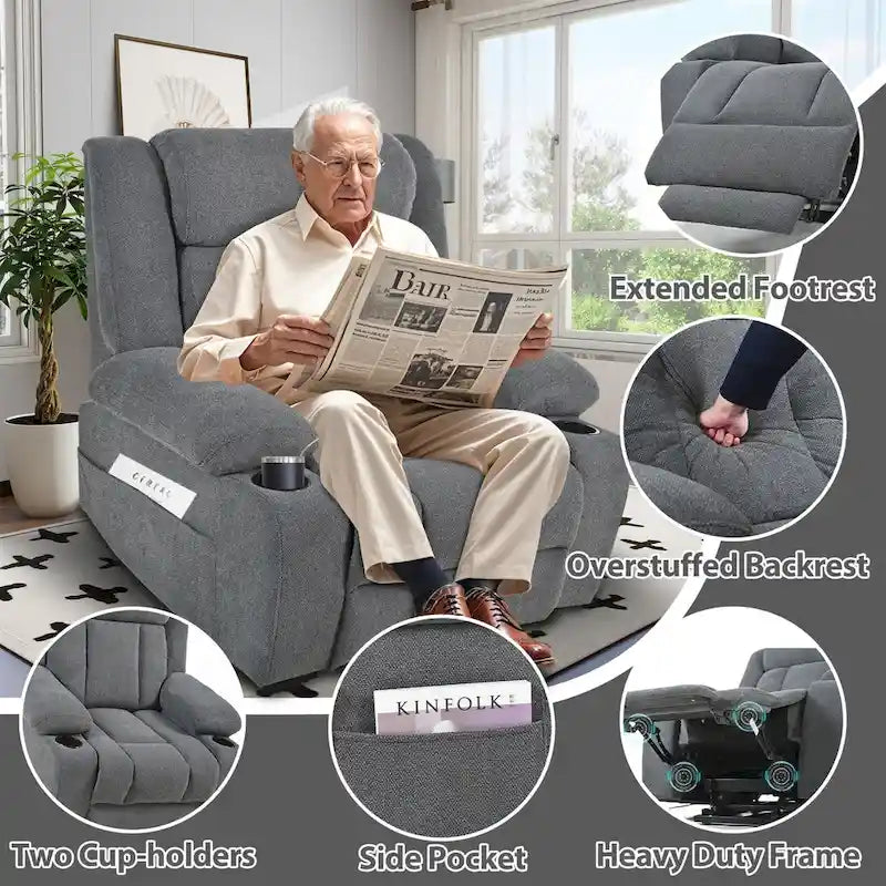 Fauteuil inclinable électrique réglable en hauteur en velours flocon de neige