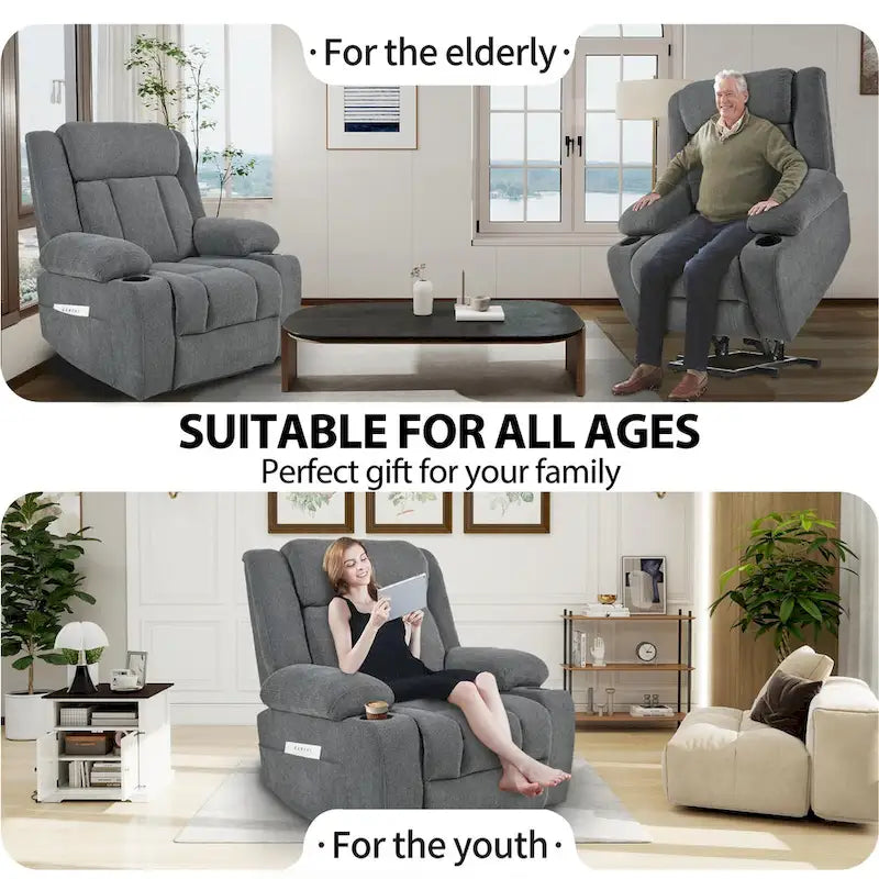 Fauteuil inclinable électrique réglable en hauteur en velours flocon de neige