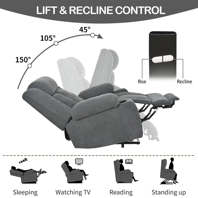 Fauteuil inclinable électrique réglable en hauteur en velours flocon de neige