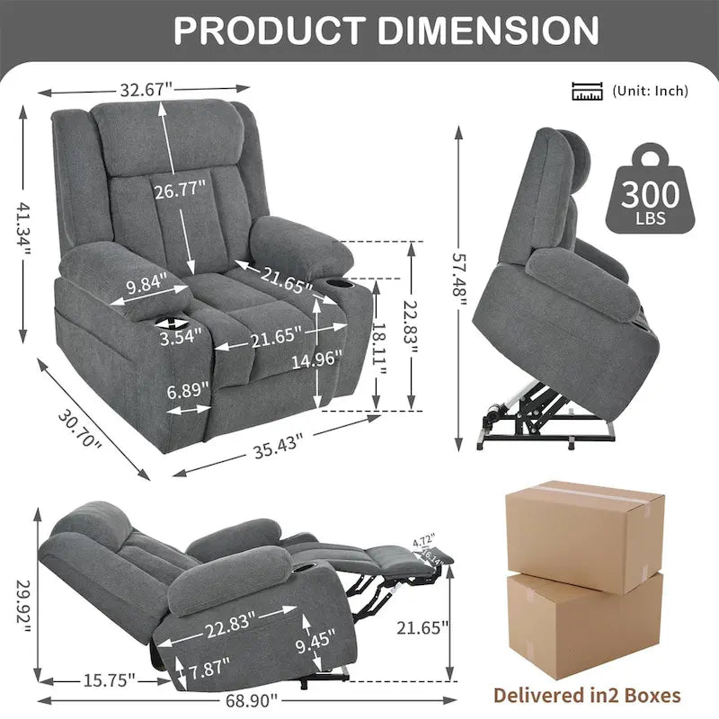 Fauteuil inclinable électrique réglable en hauteur en velours flocon de neige