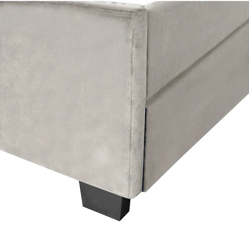 Lit plate-forme Queen Size avec tête de lit capitonnée dorée avec lit gigogne et tiroirs de rangement (capacité de 272 kg)