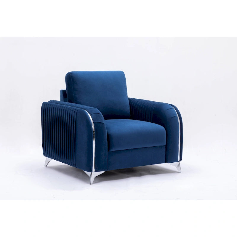 Fauteuil de salon capitonné en velours bleu de style moderne