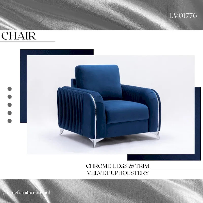 Fauteuil de salon capitonné en velours bleu de style moderne