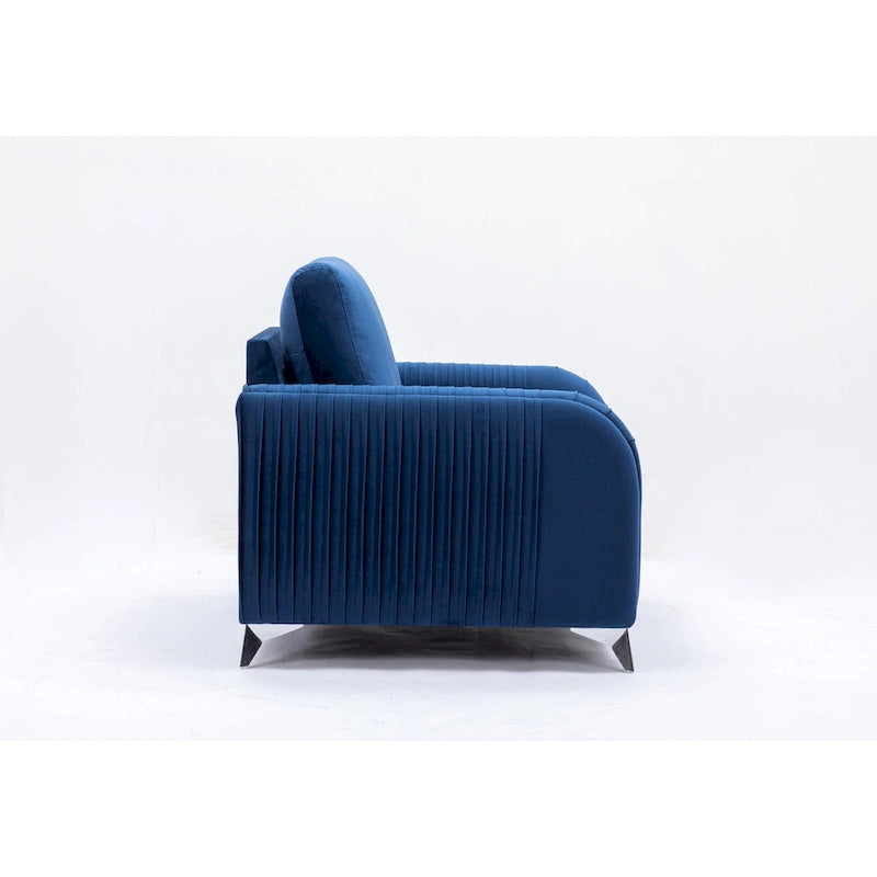Fauteuil de salon capitonné en velours bleu de style moderne