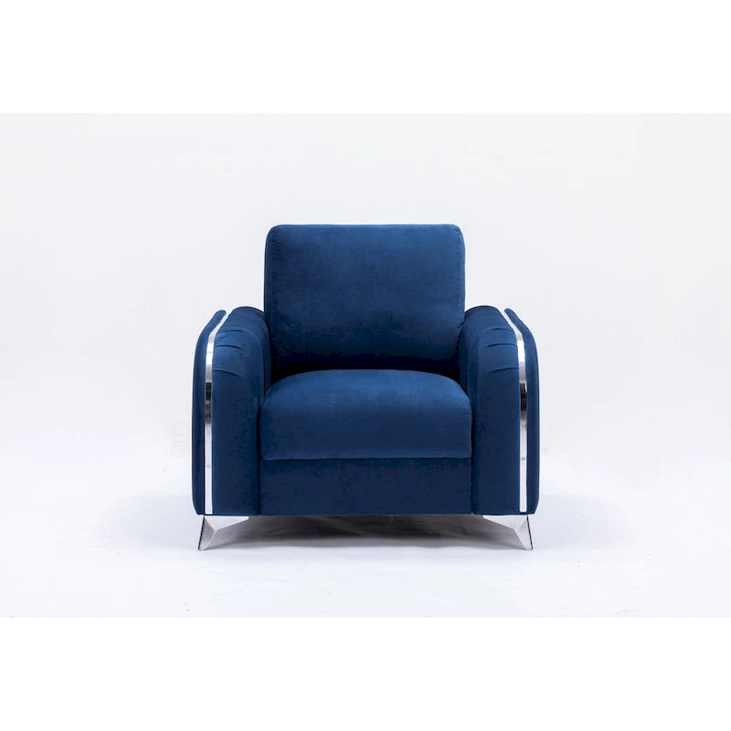 Fauteuil de salon capitonné en velours bleu de style moderne