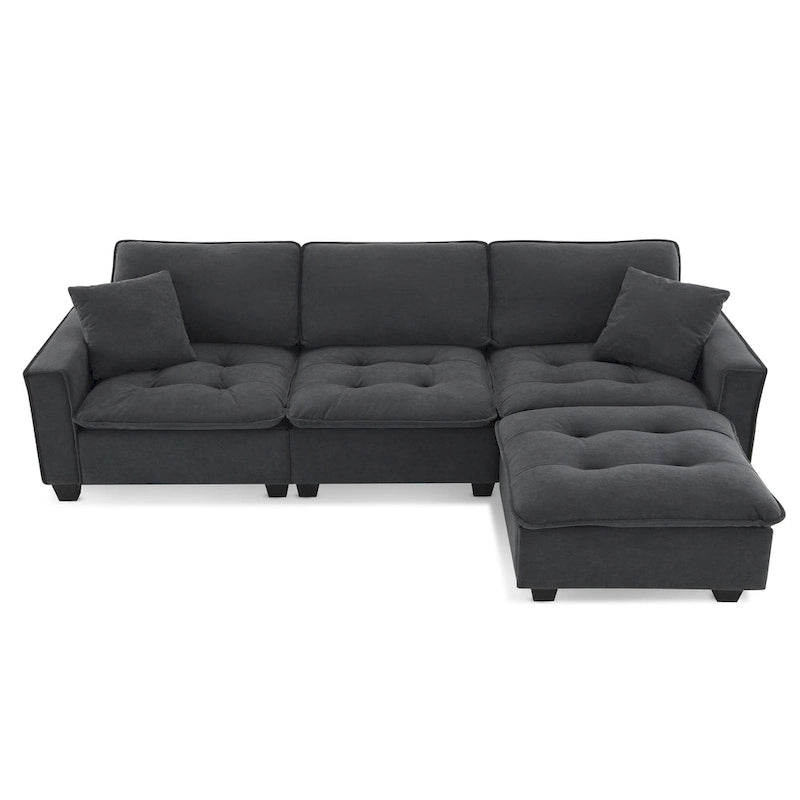 Canapé d'angle convertible quatre places en L gris
