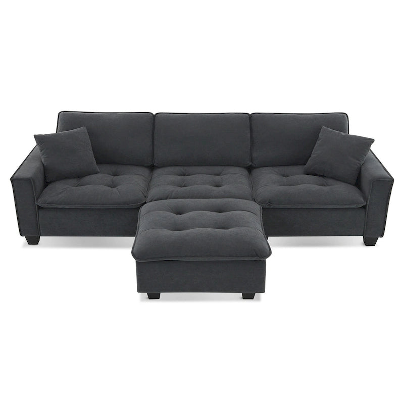 Canapé d'angle convertible quatre places en L gris