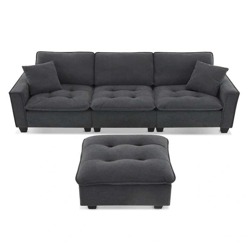 Canapé d'angle convertible quatre places en L gris