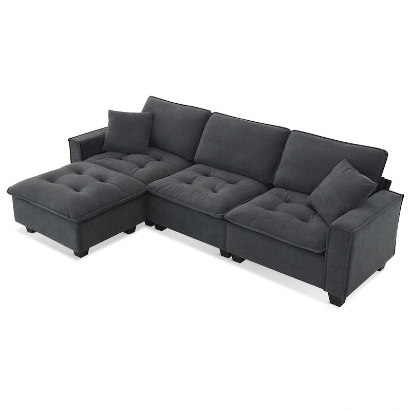 Canapé d'angle convertible quatre places en L gris