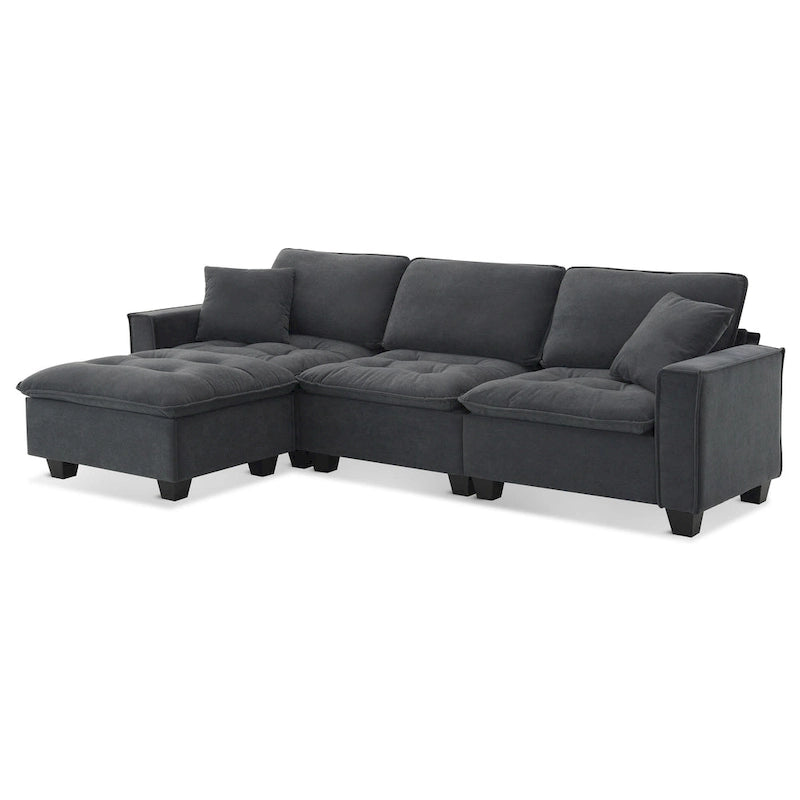 Canapé d'angle convertible quatre places en L gris
