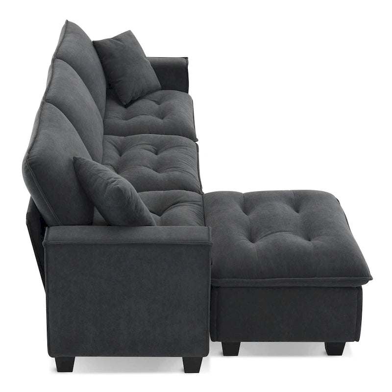 Canapé d'angle convertible quatre places en L gris