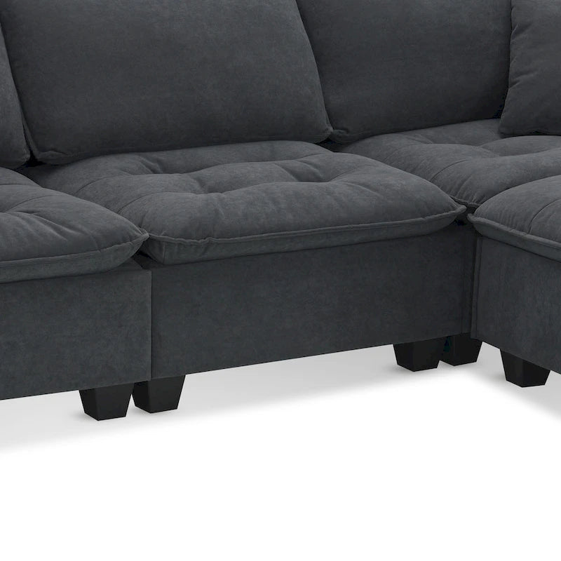 Canapé d'angle convertible quatre places en L gris