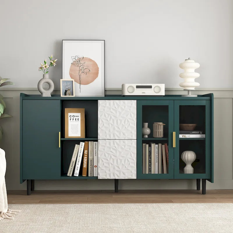 Armoire de rangement moderne avec deux portes vitrées