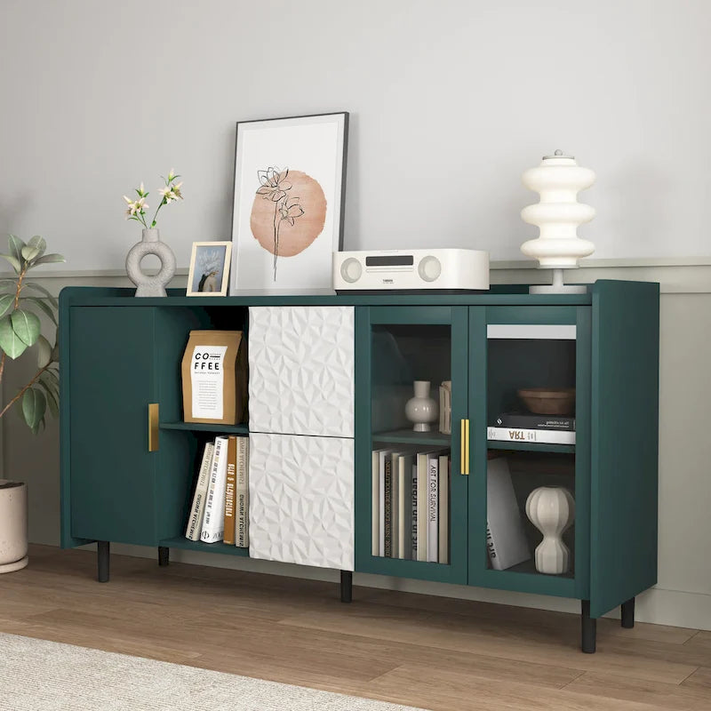 Armoire de rangement moderne avec deux portes vitrées