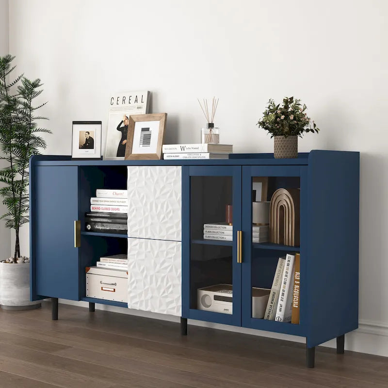 Armoire de rangement moderne avec deux portes vitrées