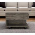 Table basse rectangulaire en bois composite marron foncé, réglable en hauteur