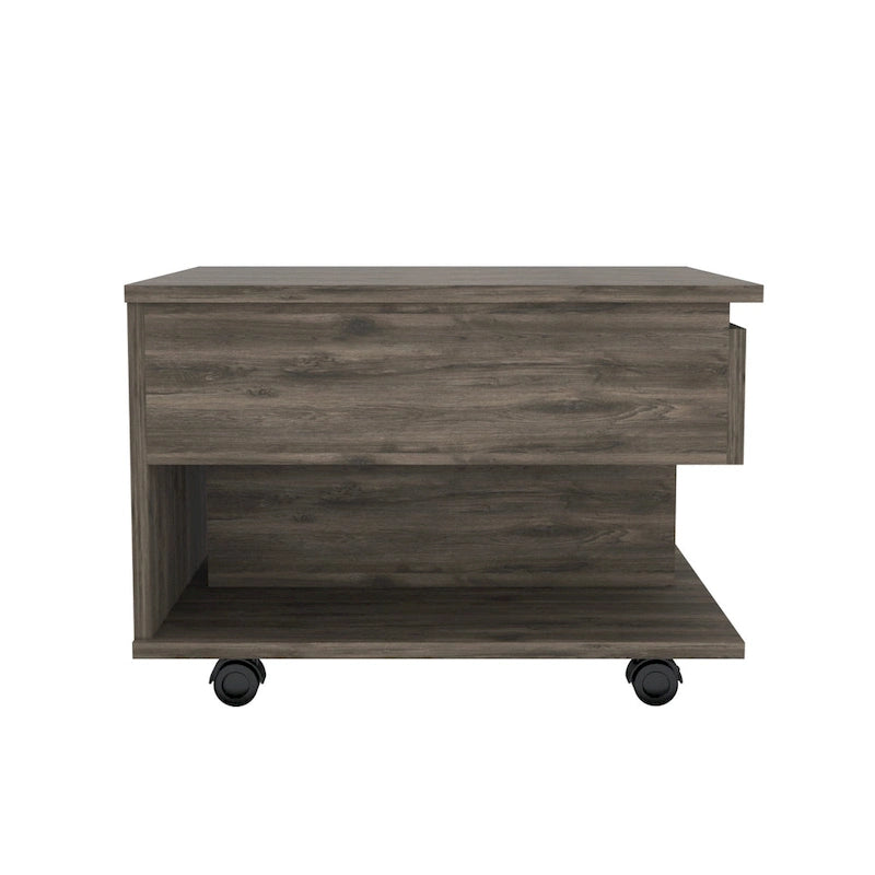 Table basse rectangulaire en bois composite marron foncé, réglable en hauteur