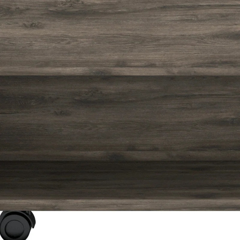 Table basse rectangulaire en bois composite marron foncé, réglable en hauteur