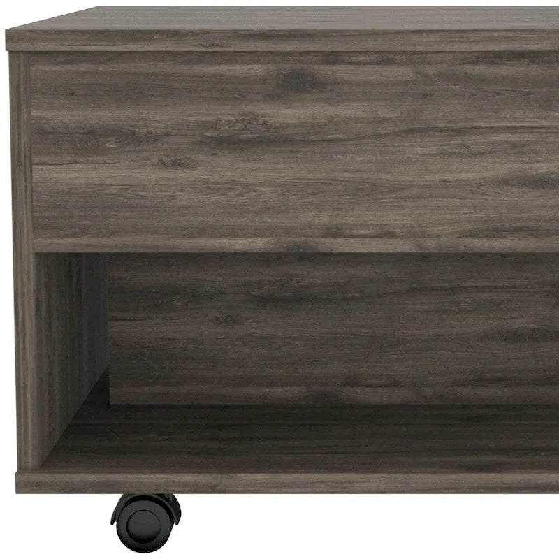 Table basse rectangulaire en bois composite marron foncé, réglable en hauteur