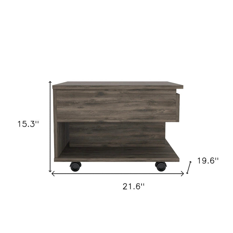 Table basse rectangulaire en bois composite marron foncé, réglable en hauteur