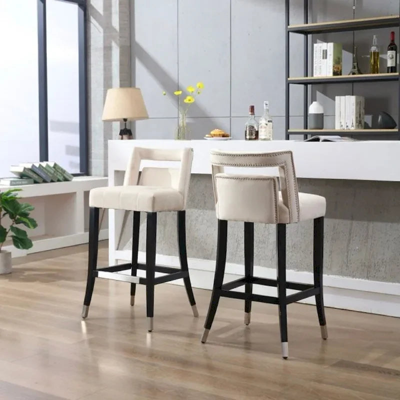 Tabouret de bar en daim et velours avec clous décoratifs Chaise de salle à manger