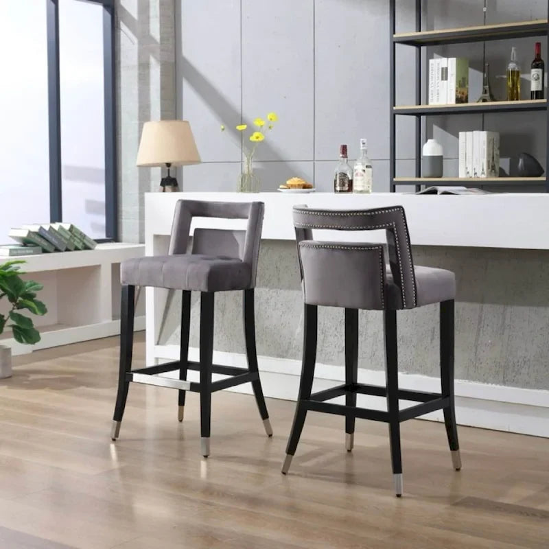 Tabouret de bar en daim et velours avec clous décoratifs Chaise de salle à manger