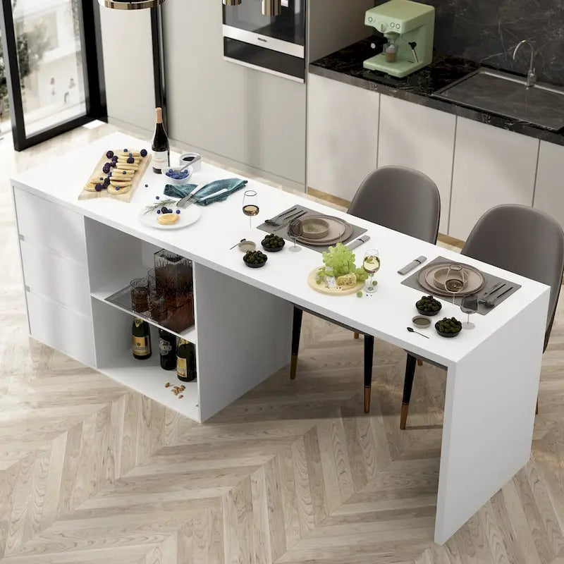 Table îlot de cuisine avec rangement et fonction repas