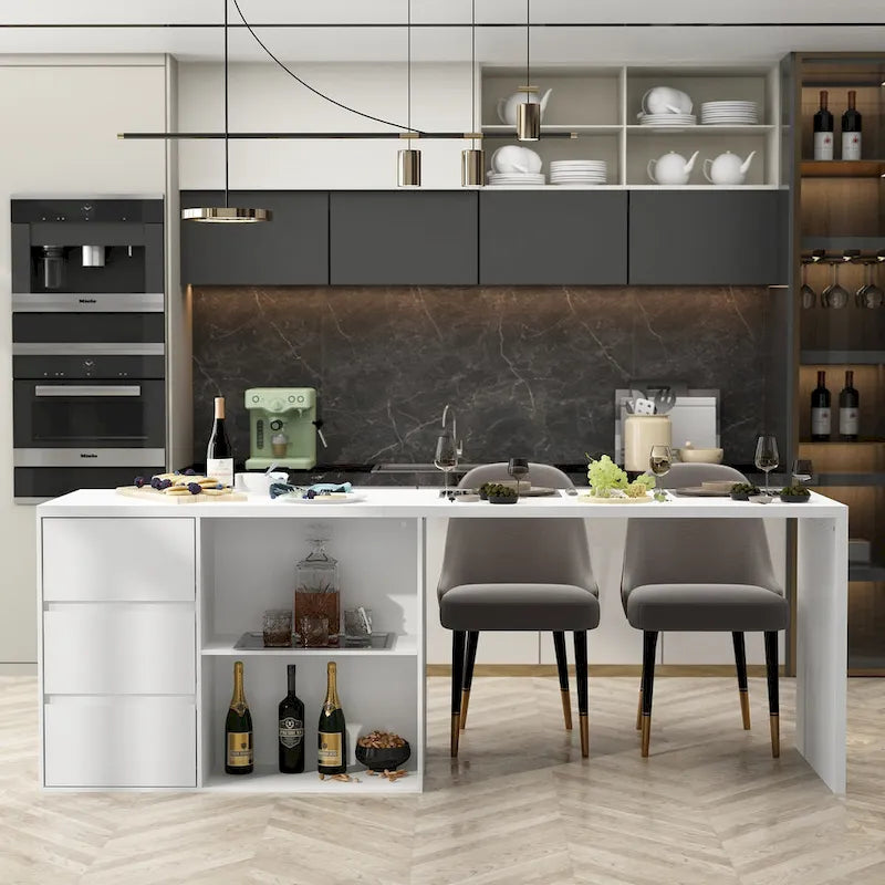 Table îlot de cuisine avec rangement et fonction repas