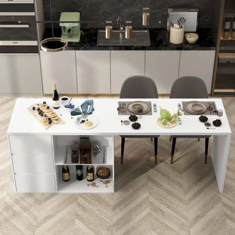 Table îlot de cuisine avec rangement et fonction repas
