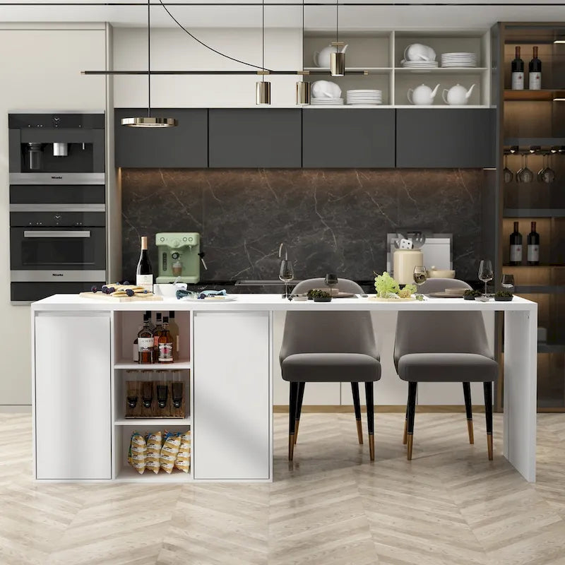 Table îlot de cuisine avec rangement et fonction repas