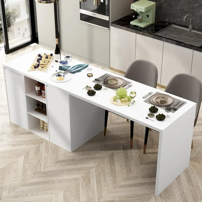 Table îlot de cuisine avec rangement et fonction repas