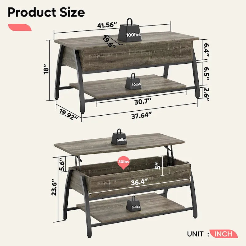 Table basse relevable avec un plateau ovale en bois