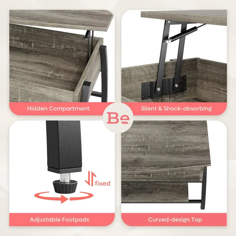 Table basse relevable avec un plateau ovale en bois