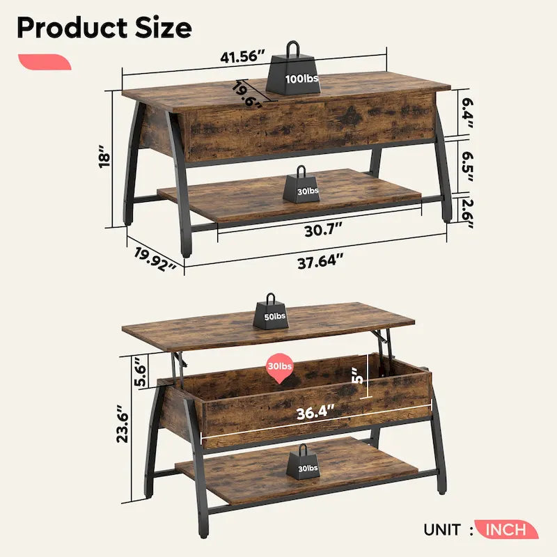 Table basse relevable avec un plateau ovale en bois