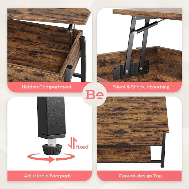 Table basse relevable avec un plateau ovale en bois