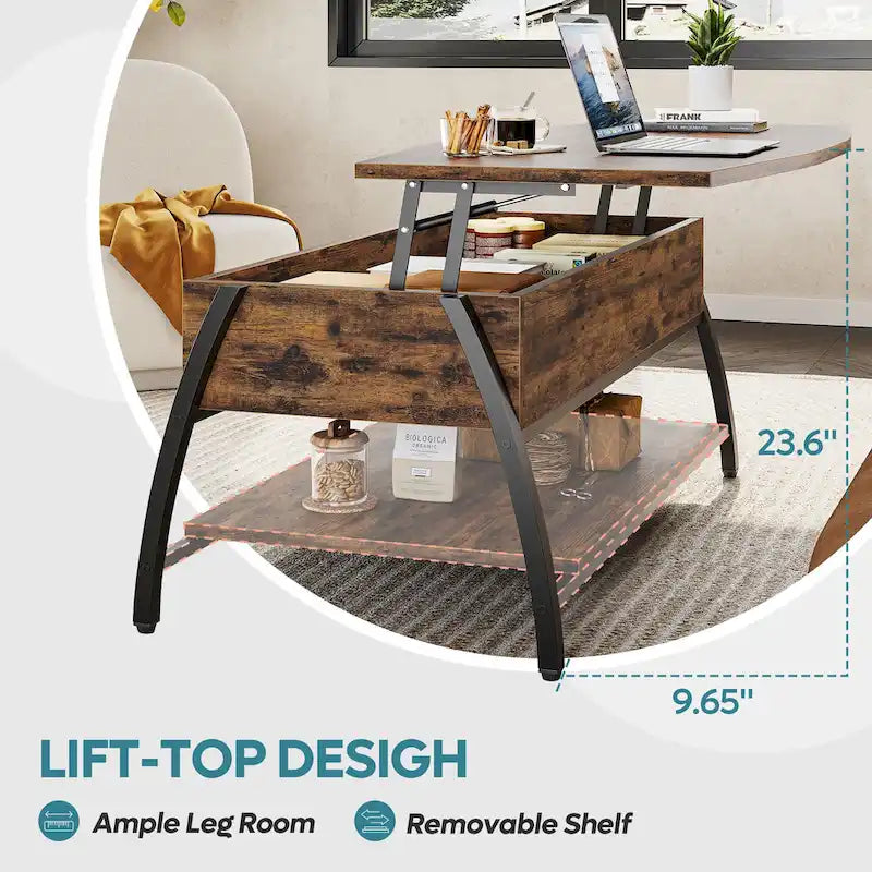 Table basse relevable avec un plateau ovale en bois