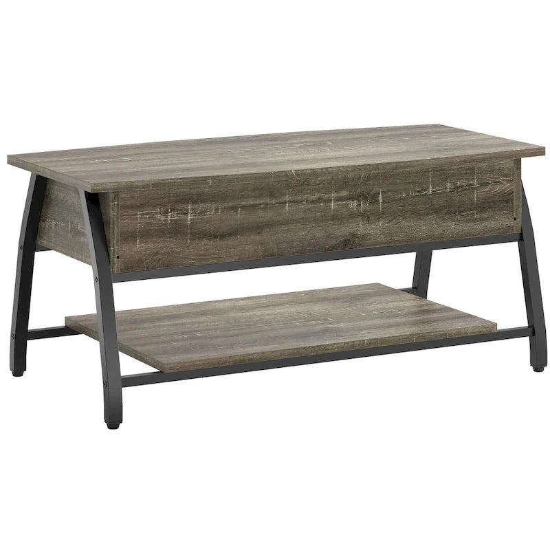 Table basse relevable avec un plateau ovale en bois