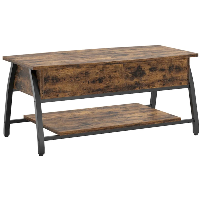 Table basse relevable avec un plateau ovale en bois