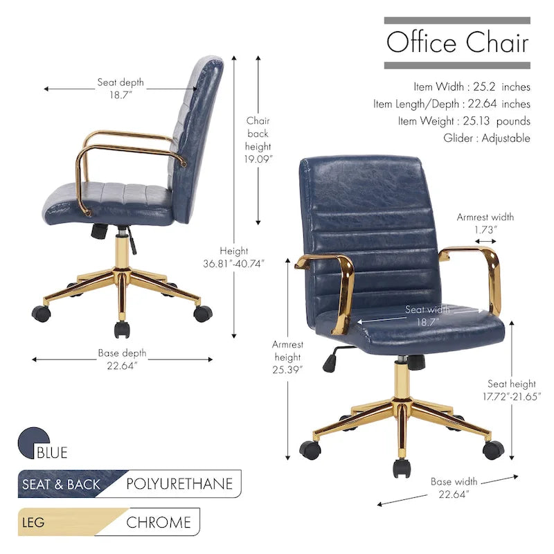 Fauteuil de bureau pivotant, en cuir PU, avec roulettes