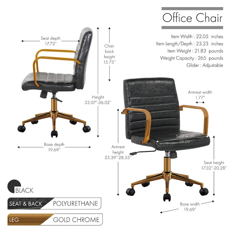 Fauteuil de bureau pivotant, en cuir PU, avec roulettes