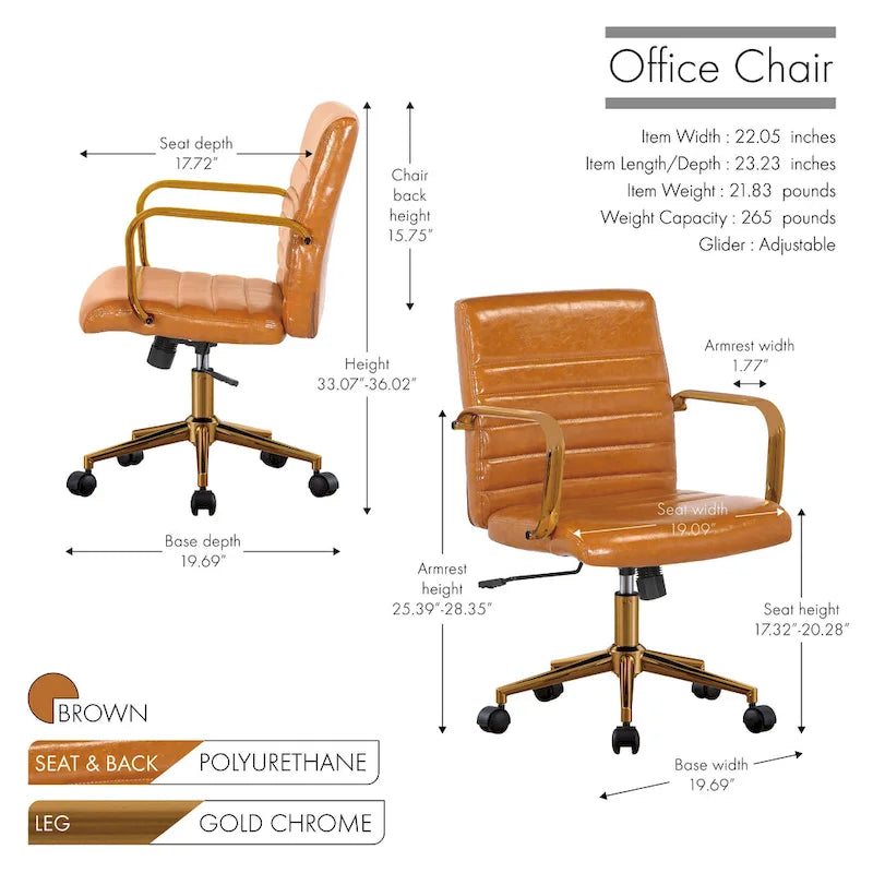 Fauteuil de bureau pivotant, en cuir PU, avec roulettes