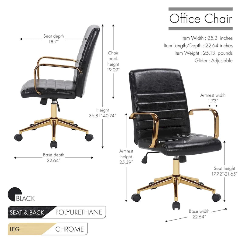 Fauteuil de bureau pivotant, en cuir PU, avec roulettes