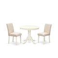 Table et chaises de salle à manger - table à manger ronde et chaises en lin beige clair, blanc lin