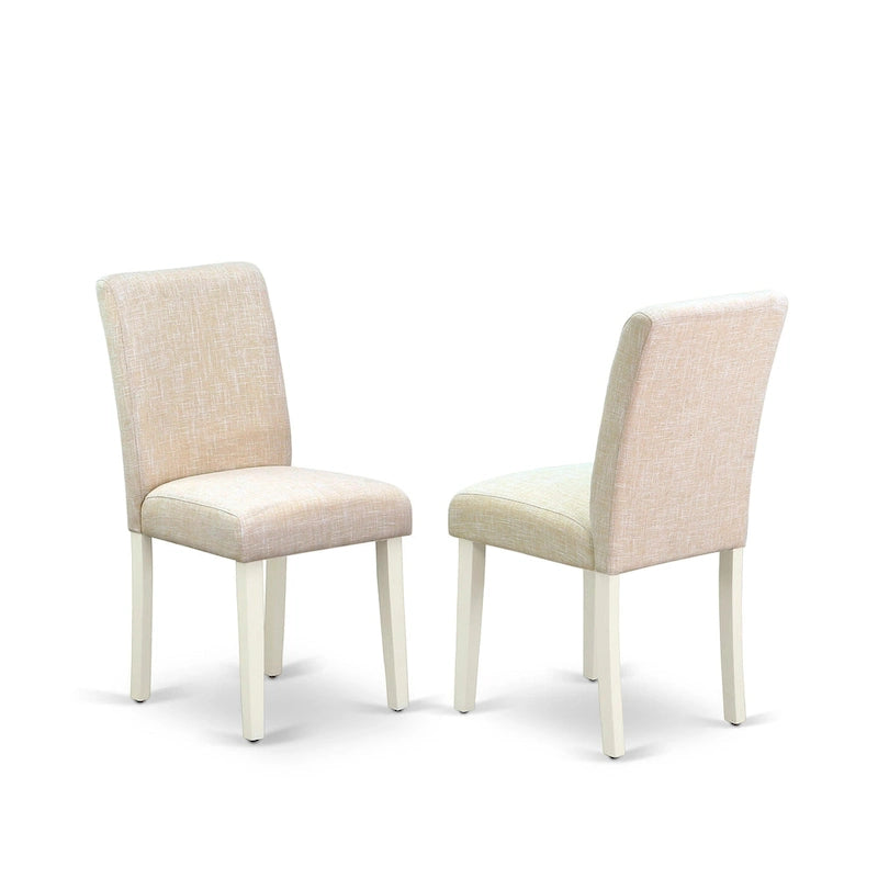 Table et chaises de salle à manger - table à manger ronde et chaises en lin beige clair, blanc lin