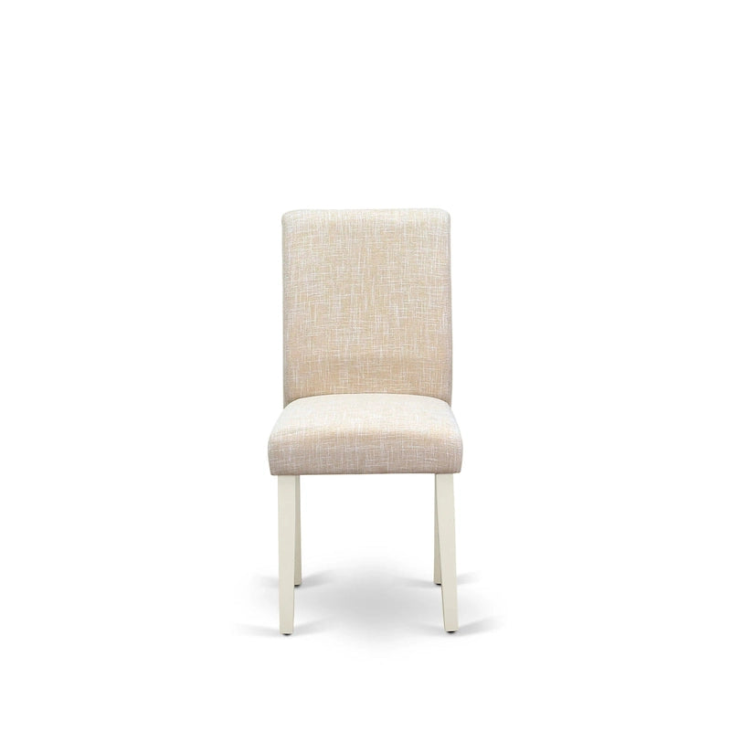 Table et chaises de salle à manger - table à manger ronde et chaises en lin beige clair, blanc lin