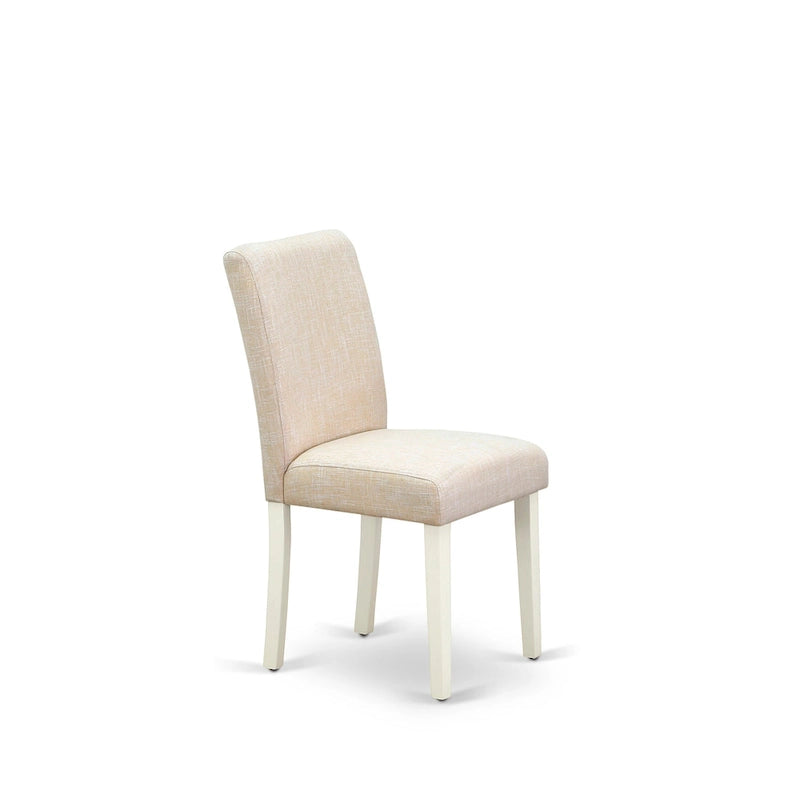 Table et chaises de salle à manger - table à manger ronde et chaises en lin beige clair, blanc lin